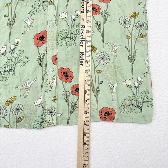 Disney Our Universe Tinker Bell Shirt Womens Size XS Green Floral Button‎ Front - Picture 10 of 10